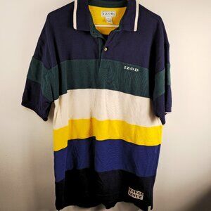 Izod Polo Shirt Naval Issue Mens XL Short Sleeve Striped Blue Green Yellow White
